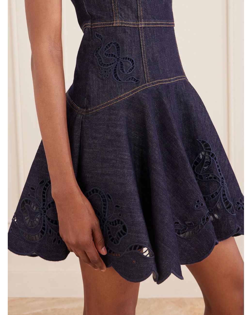 Self-Portrait Blue Embroidered Denim Mini Dress