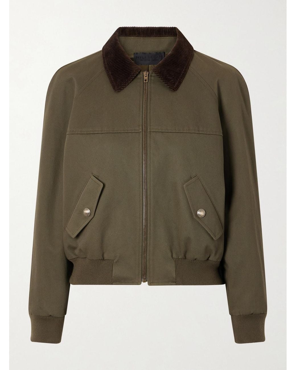 Nili Lotan Green Victor Corduroy-Trimmed Cotton-Twill Jacket