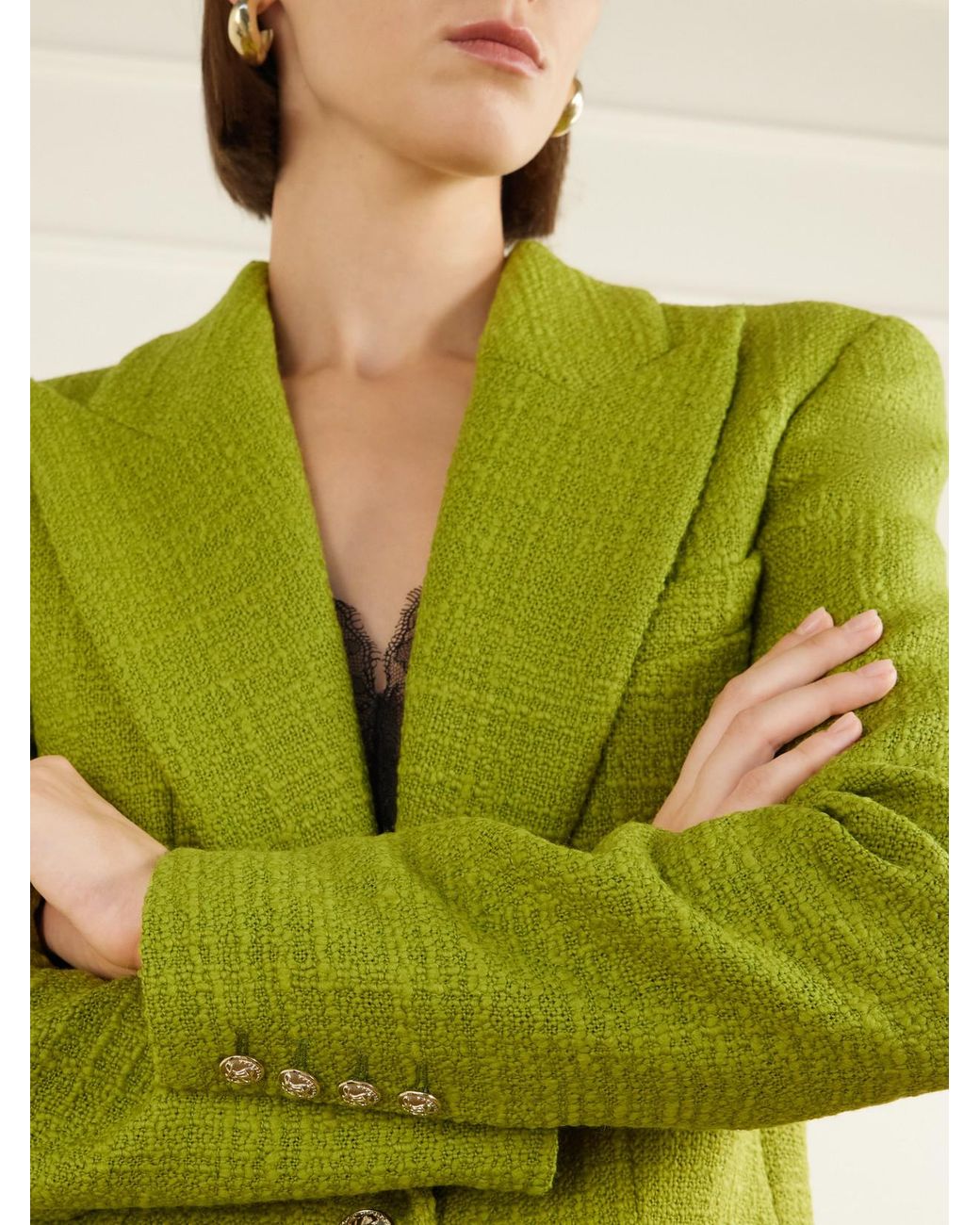 Balmain Green Bouclé-Tweed Wool-Blend Jacket