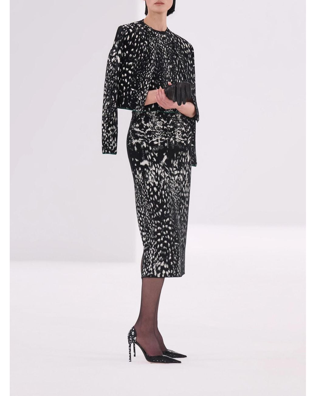 Tom Ford Black Animal-Jacquard Velvet Midi Skirt