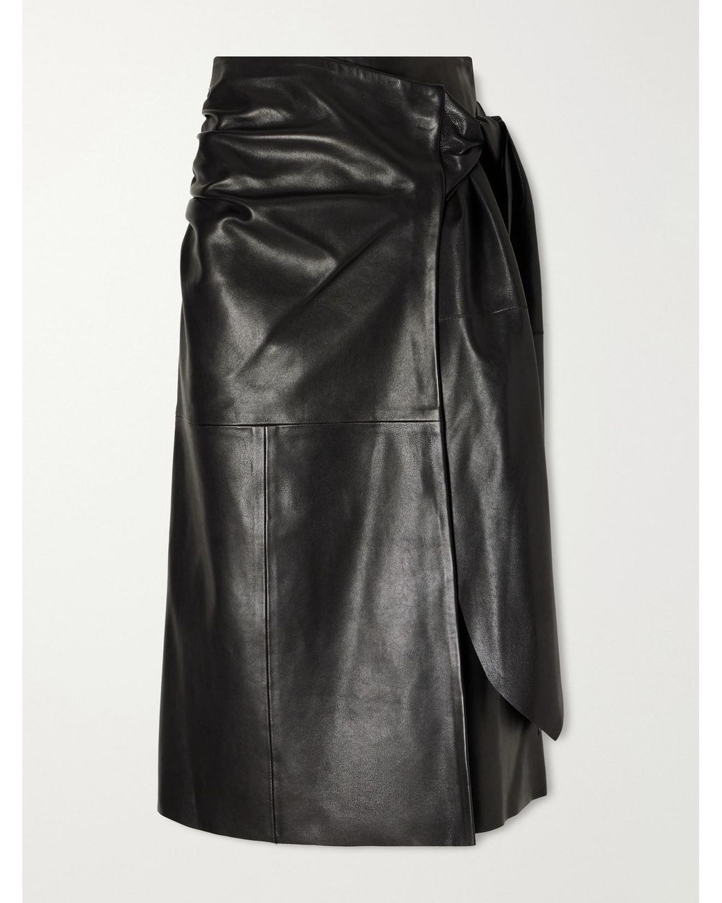 Nour Hammour Black Viret Knotted Paneled Leather Midi Skirt