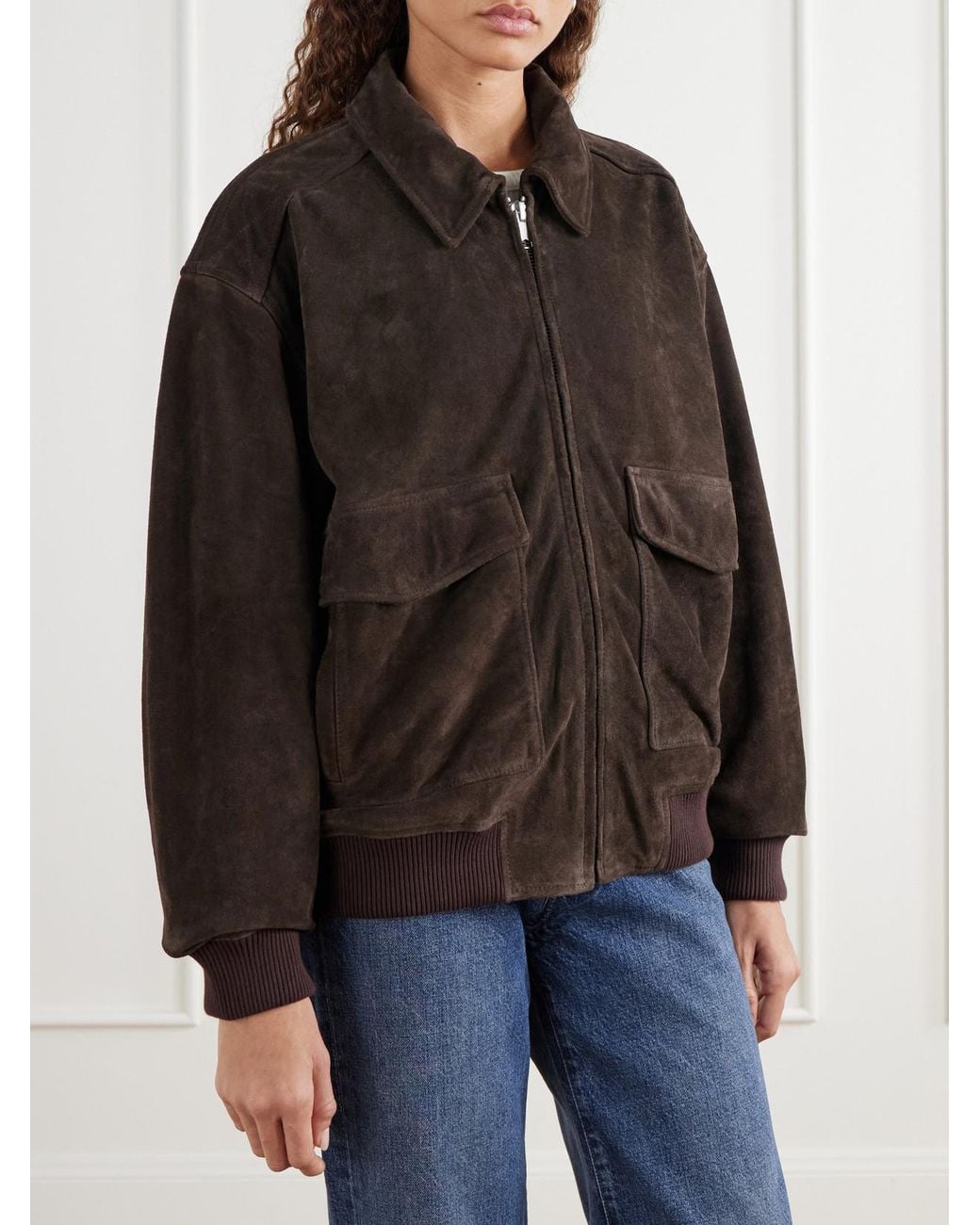 Citizens of Humanity Brown Vivienne Rib-Trimmed Suede Jacket