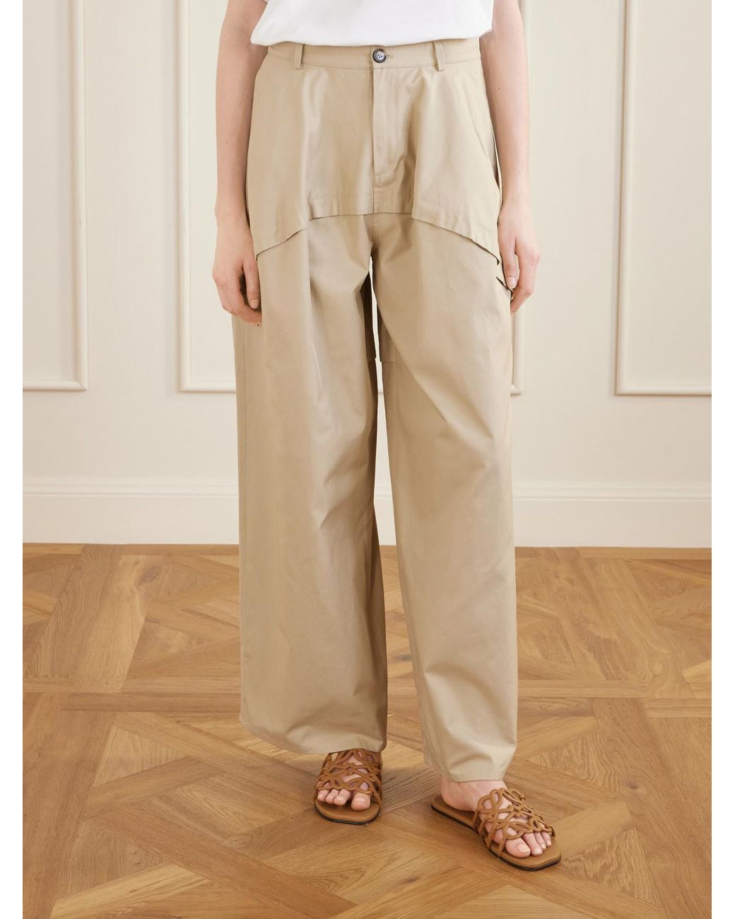 Loewe Natural Paula's Ibiza Paneled Cotton Gabardine Wide-Leg Pants