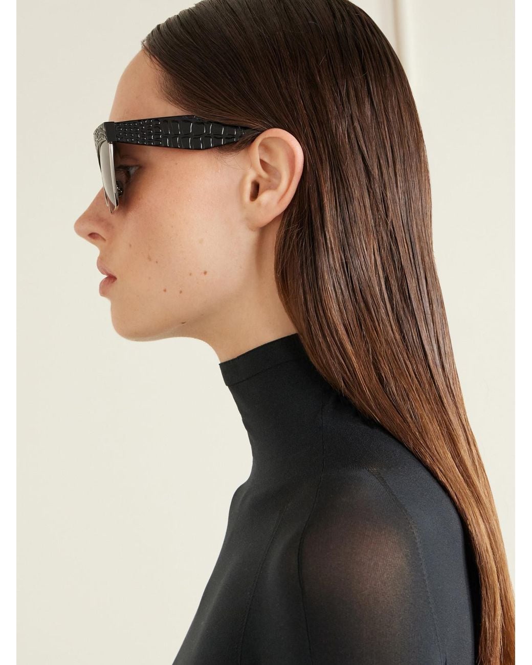 Alaïa Black D-Frame Croc-Effect Recycled-Acetate And-Tone Metal Sunglasses