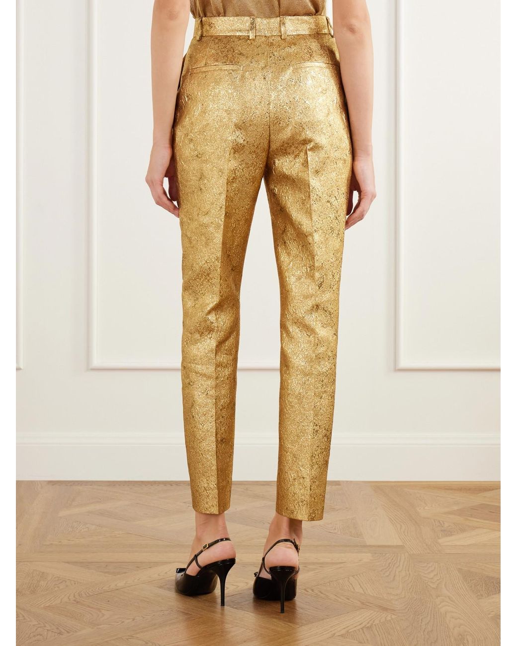 Dolce & Gabbana Yellow Brocade Slim-Leg Pants