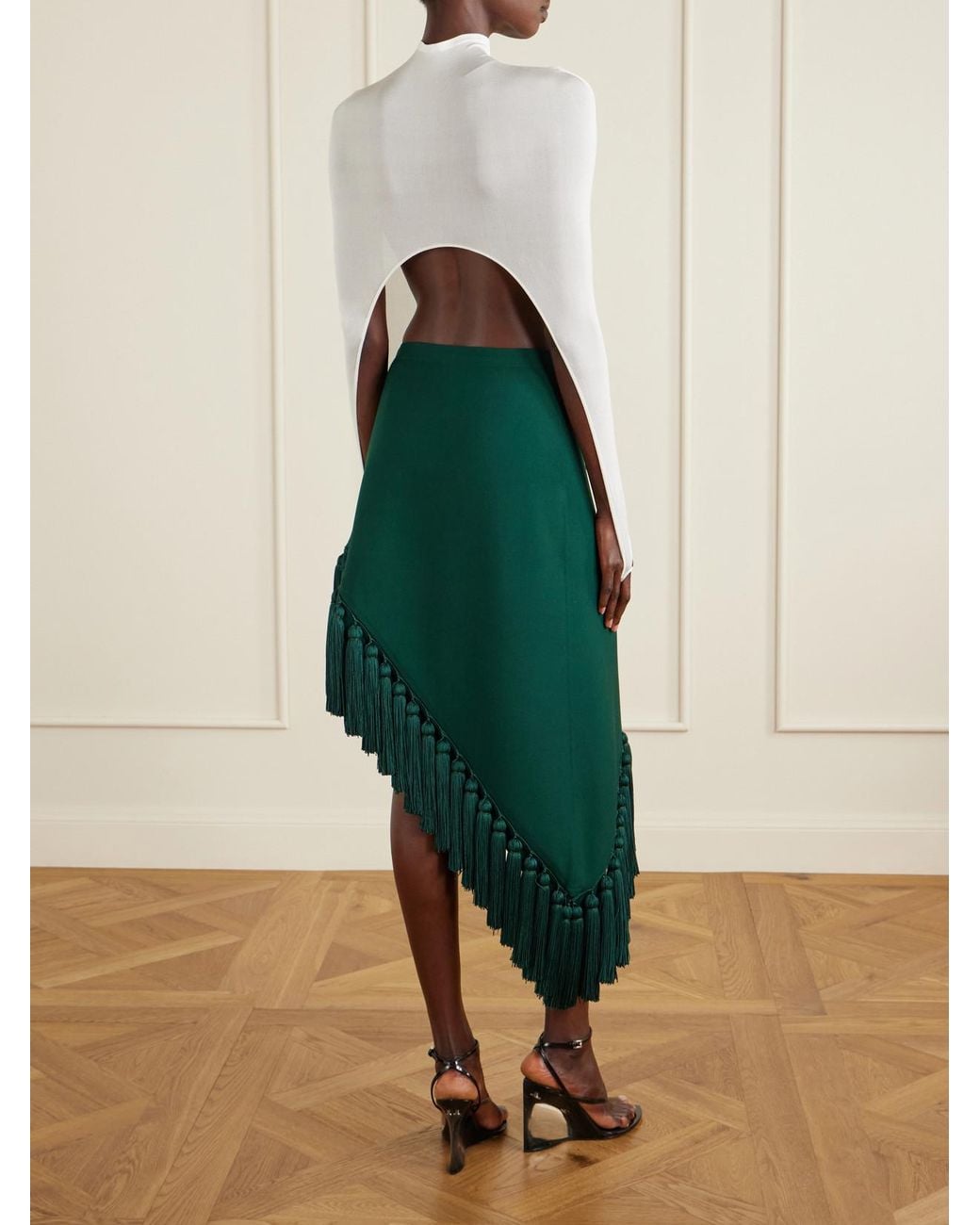 Alaïa White Cropped Turtleneck Silk-Blend Top