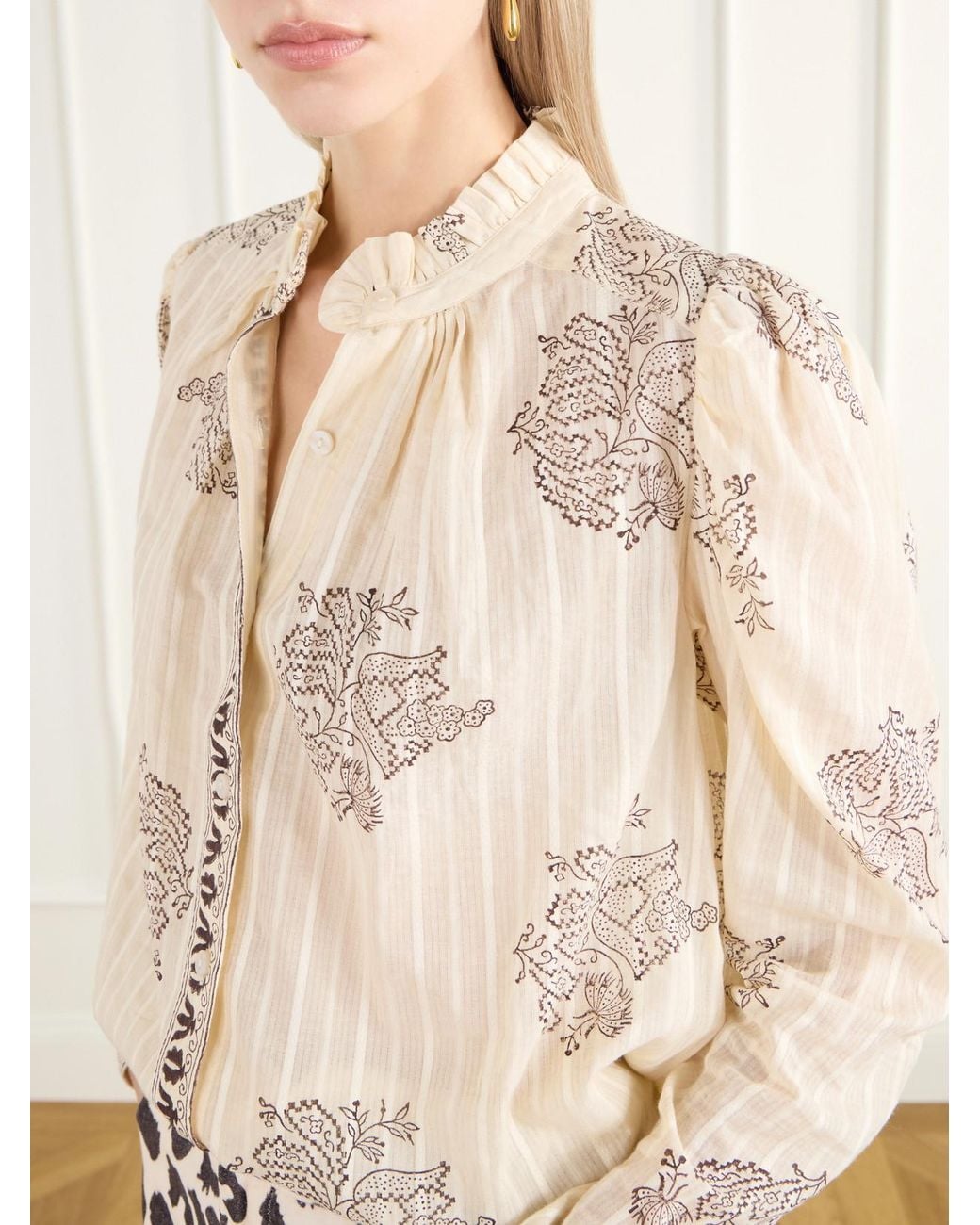 Alix Of Bohemia Natural Artemis Striped Printed Cotton-Dobby Shirt