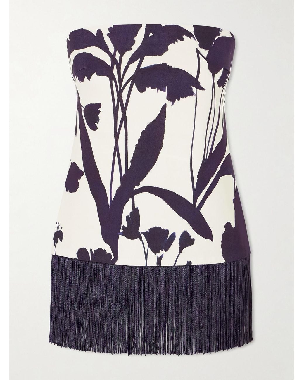 Cara Cara Blue Benita Fringed Floral-Print Stretch-Crepe Tank