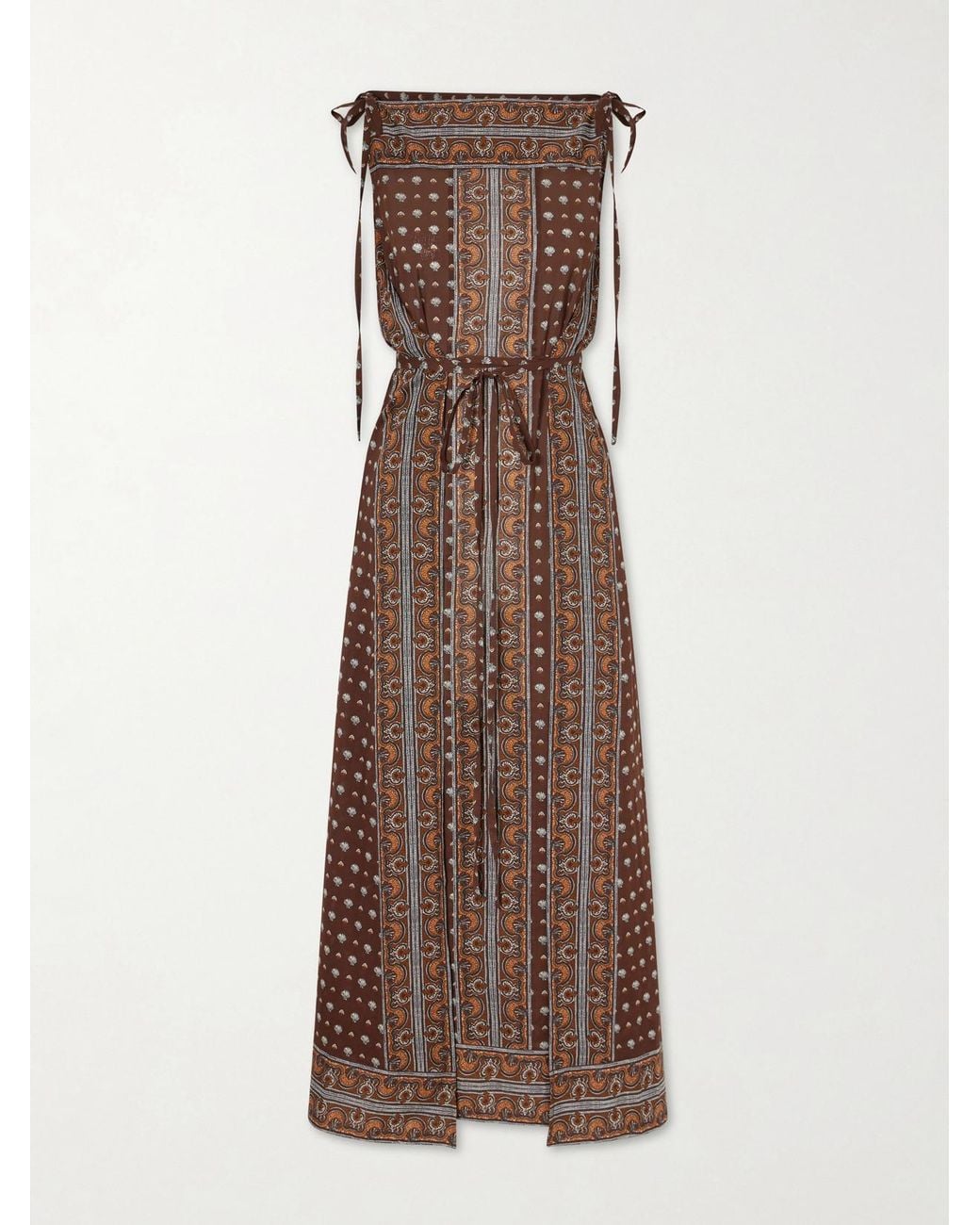 Doen Brown Amarante Belted Printed Organic Cotton-Voile Midi Dress