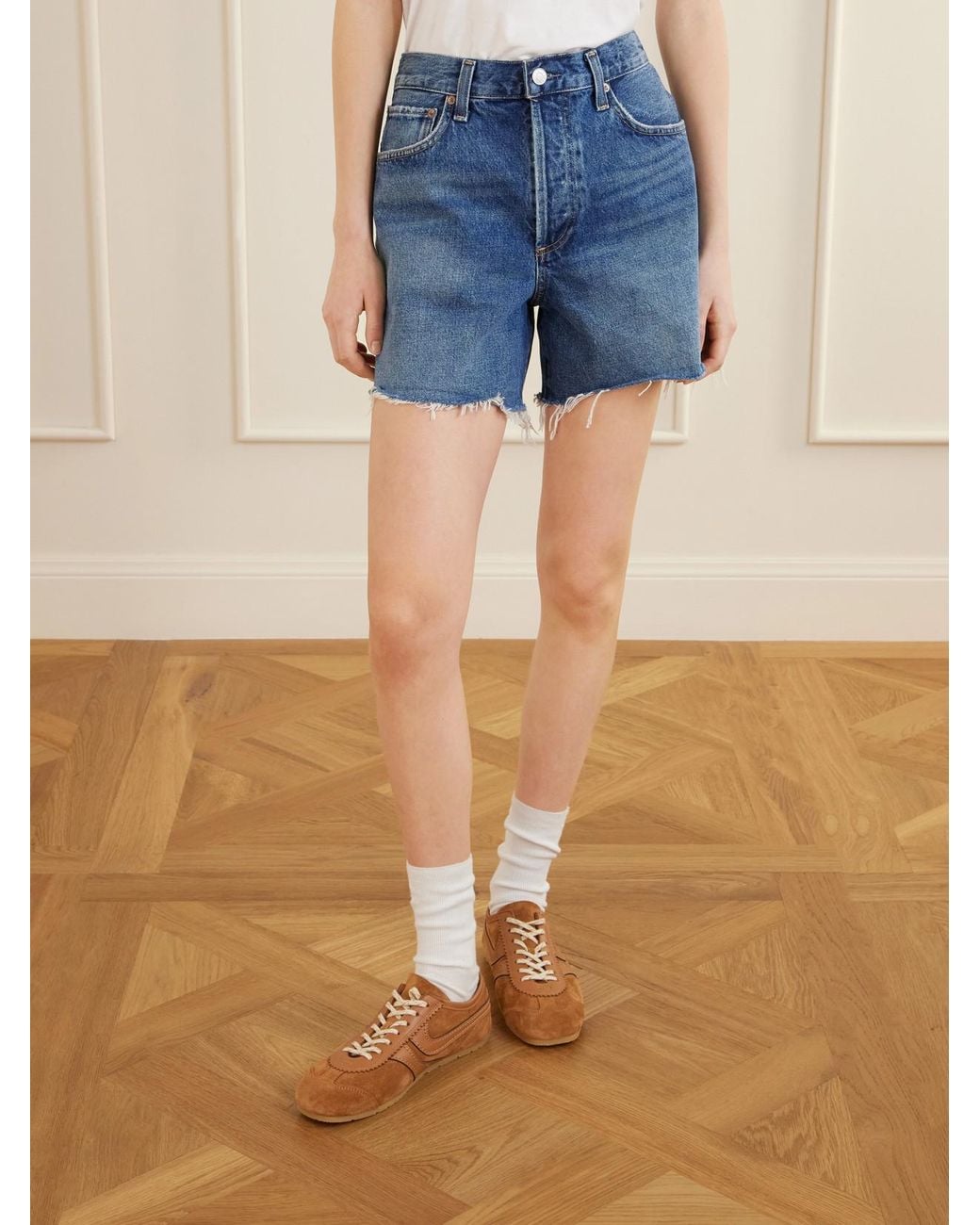 Agolde Blue Nye Frayed Denim Shorts