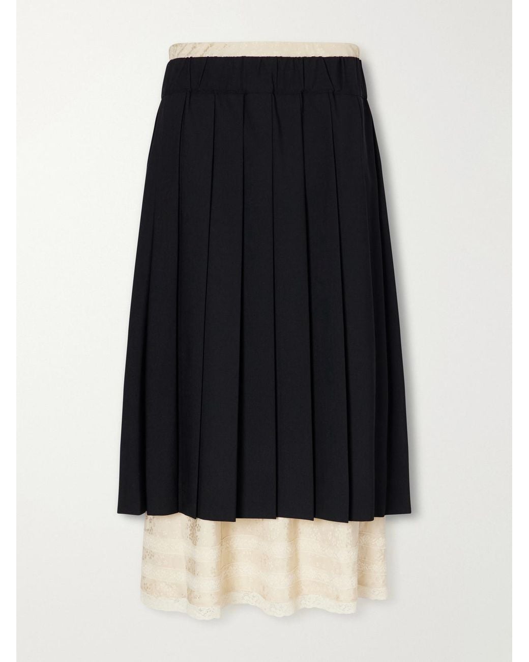 Sea Blue Kathleen Lace And Floral Jacquard-Trimmed Pleated Crepe Midi Skirt