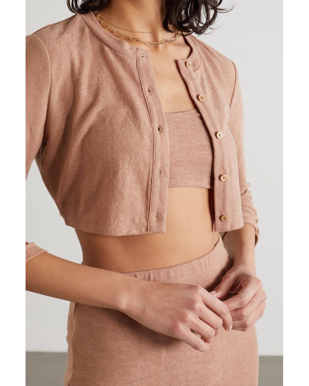 Reformation + Net Sustain Janice Knitted Cardigan, Camisole And Midi Skirt  Set in Brown | Lyst