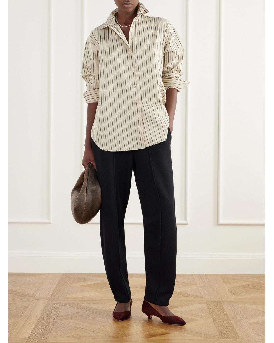 Jamie Haller Natural The Essential Drop-Tail Striped Cotton-Poplin Shirt