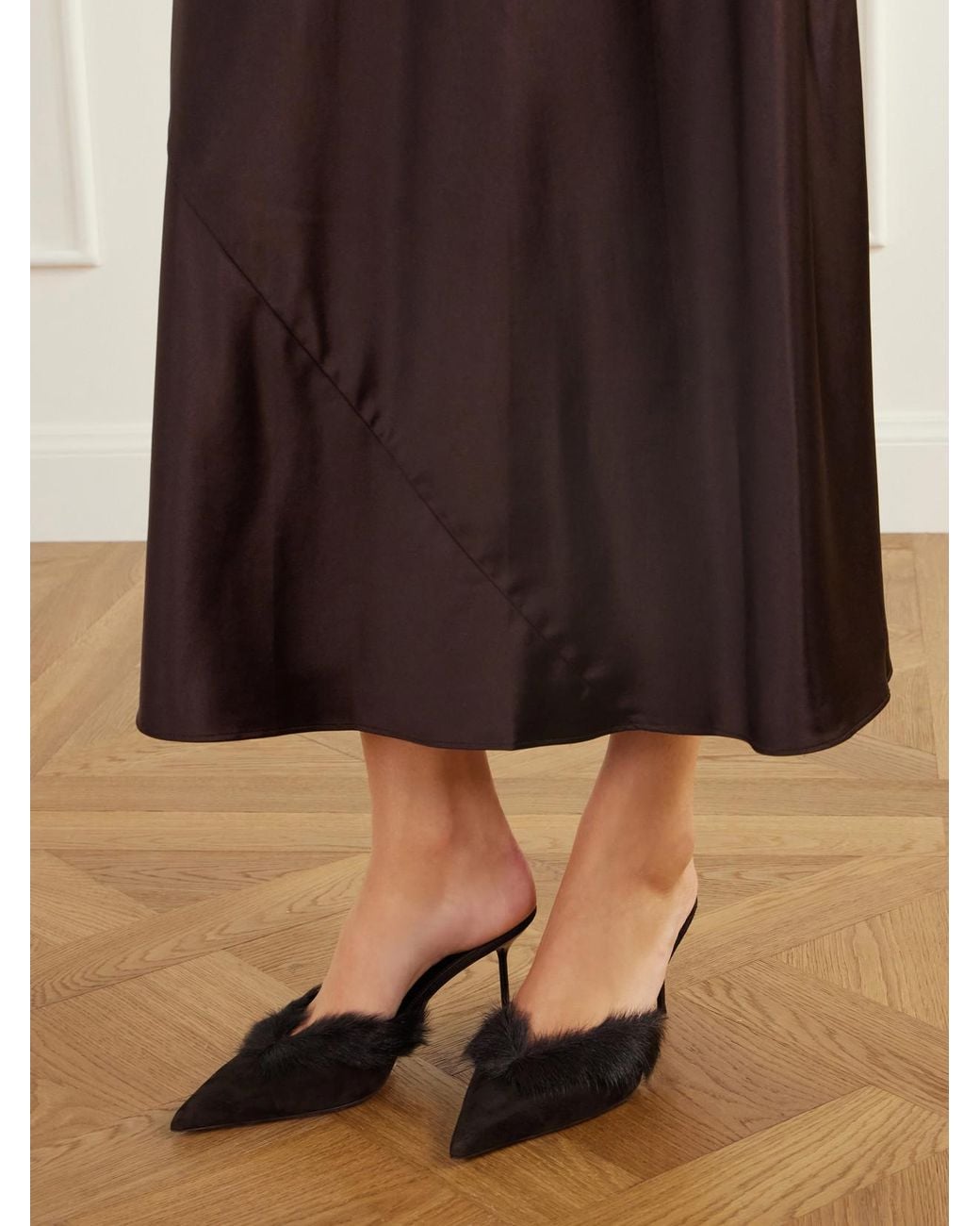 Paris Texas Natural Lidia 70 Calf Hair-Trimmed Suede Mules