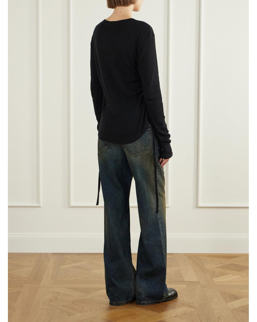Ann Demeulemeester Black Dot Gathered Ribbed Cotton T-Shirt