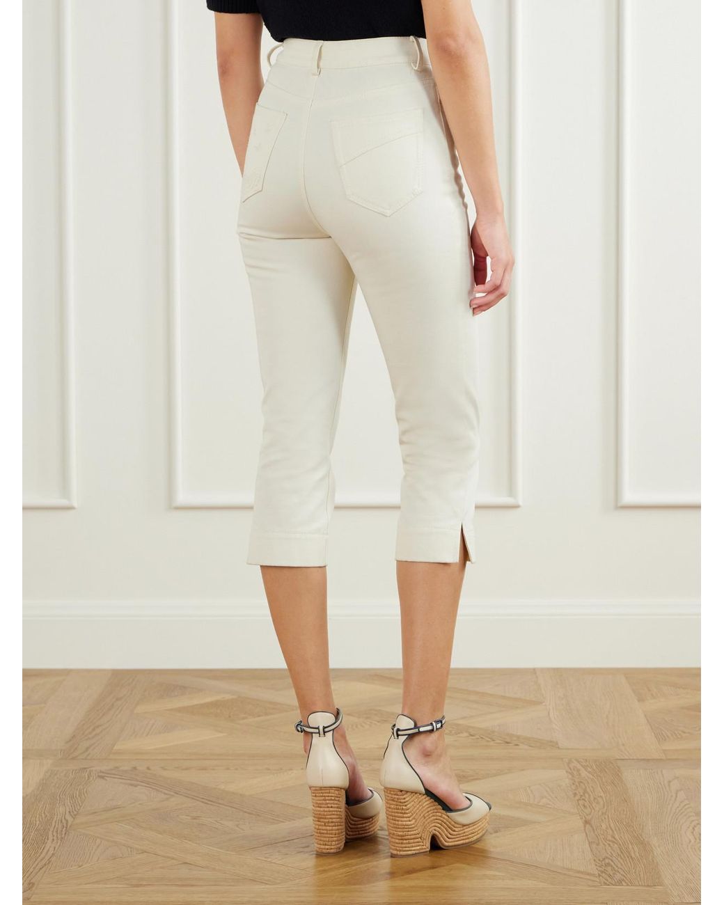 Zimmermann White Clash Embroidered High-Rise Slim-Fit Capri Jeans