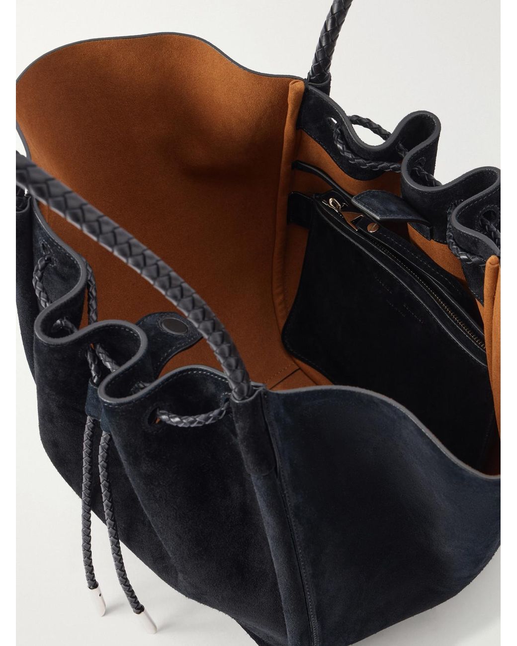 Proenza Schouler Black Large Ruched Leather-Trimmed Suede Tote