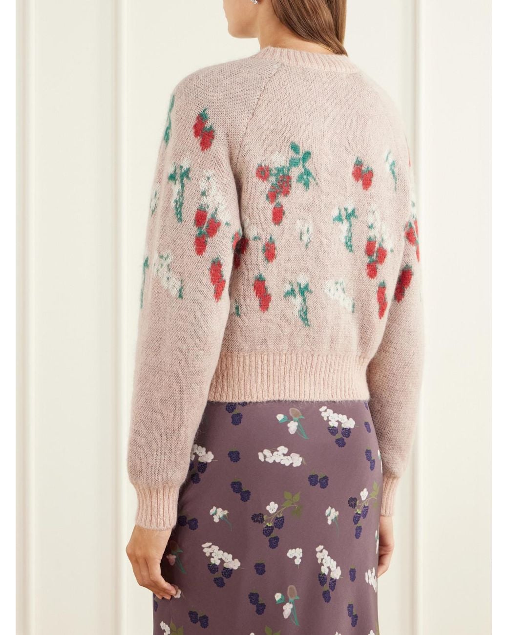 BERNADETTE Pink Amelia Intarsia-Knit Mohair-Blend Cardigan