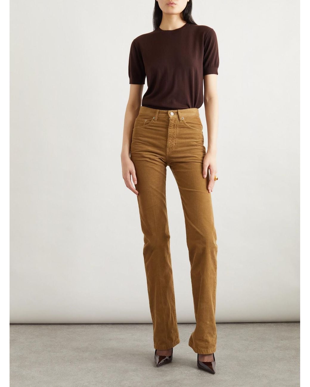 Saint Laurent Brown Cropped Wool T-Shirt