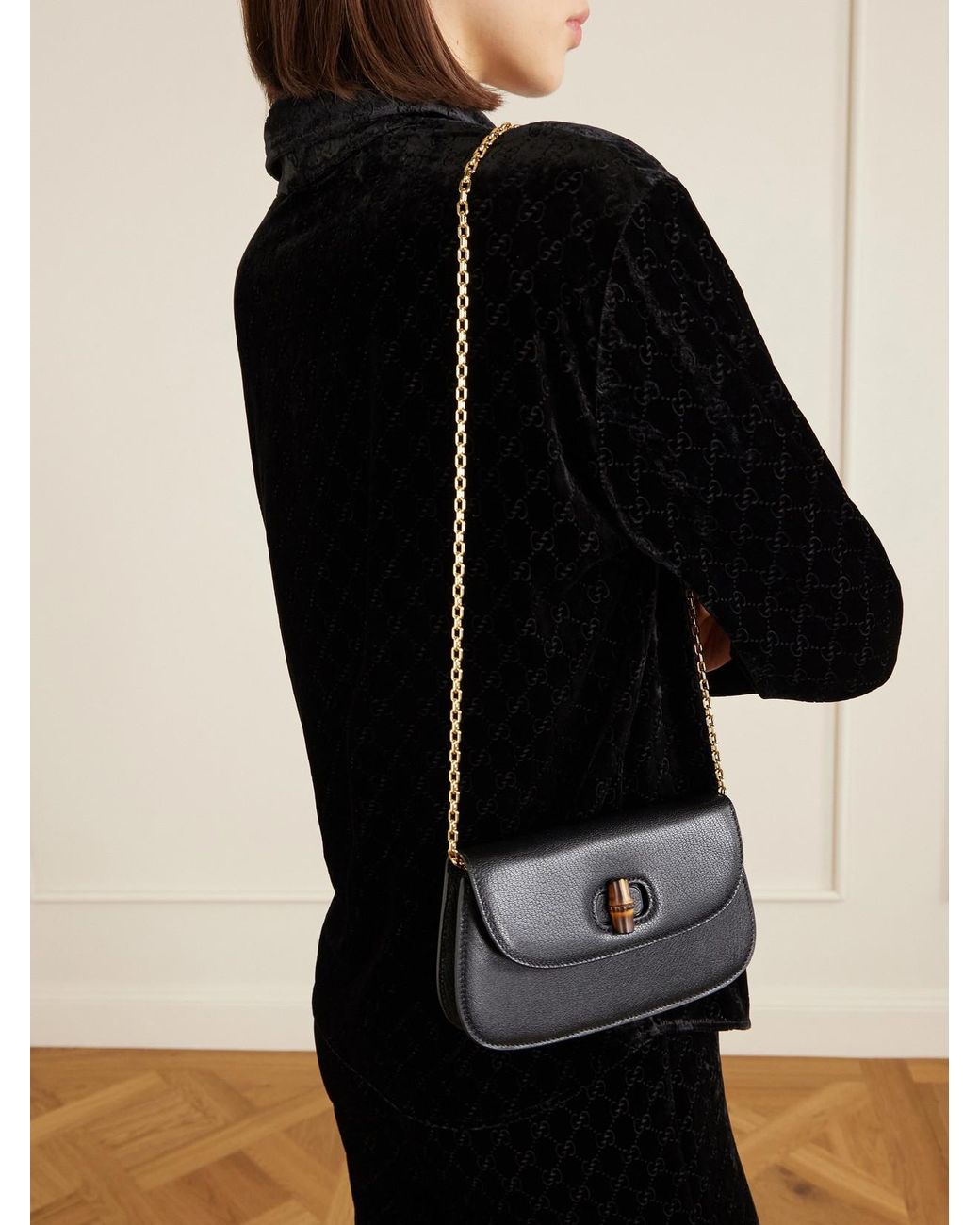Gucci Black Bamboo 1947 Textured-Leather Clutch