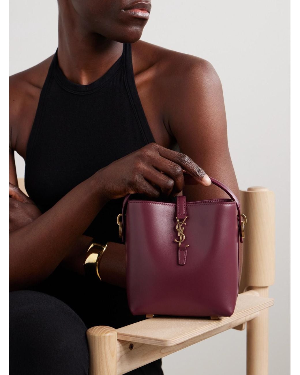 Saint Laurent Purple Le 37 Mini Leather Bucket Bag