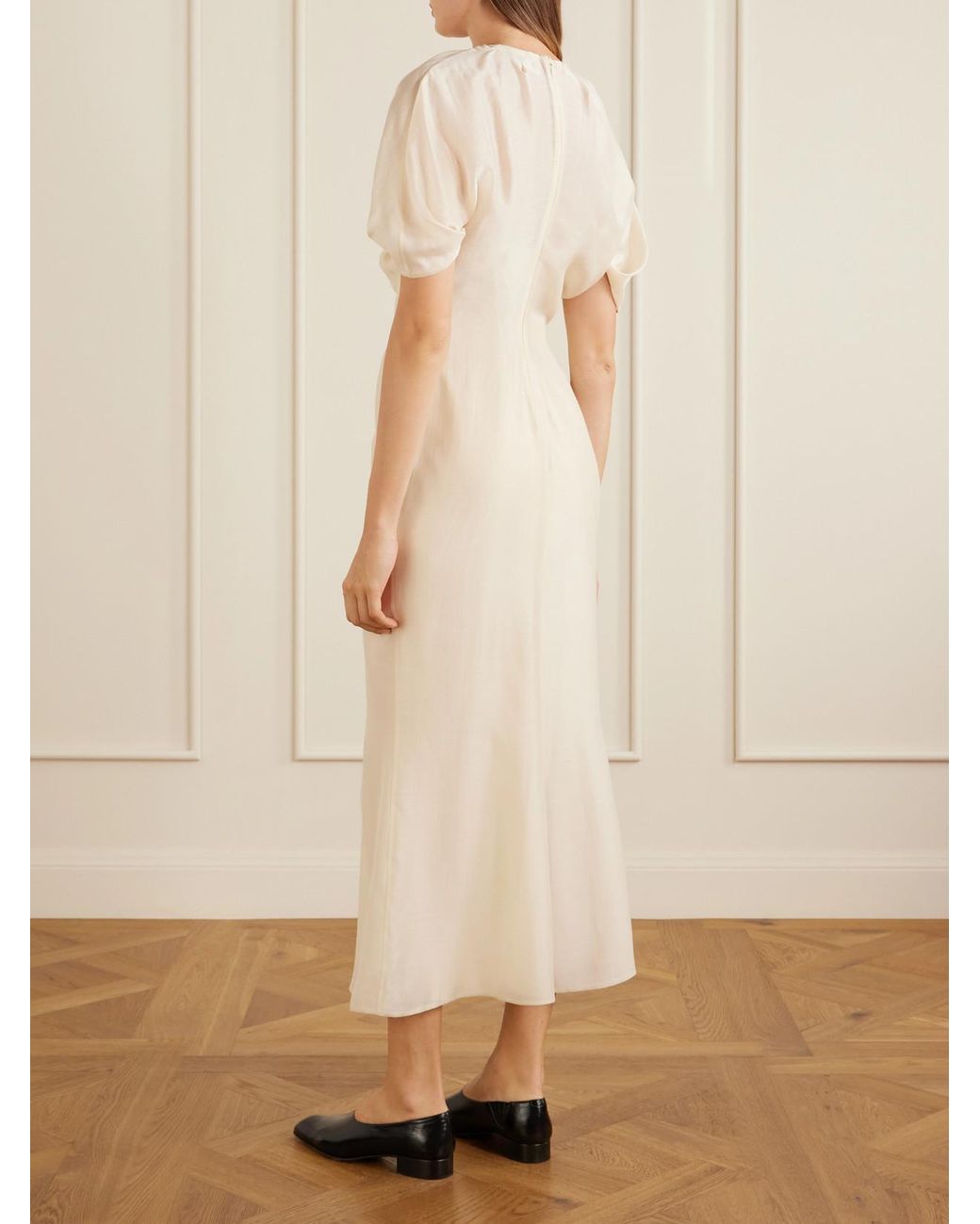 Khaite Natural Ria Silk-Blend Midi Dress