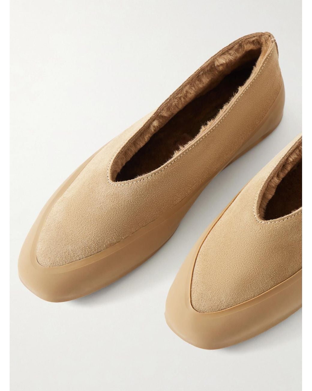 Le Monde Beryl Natural Apres Ski Rubber-Trimmed Suede Ballet Flats