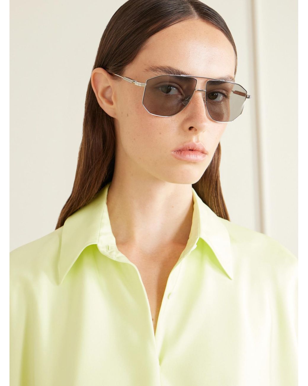 Bottega Veneta Natural Ribbon Snap Aviator-Style Metal Sunglasses