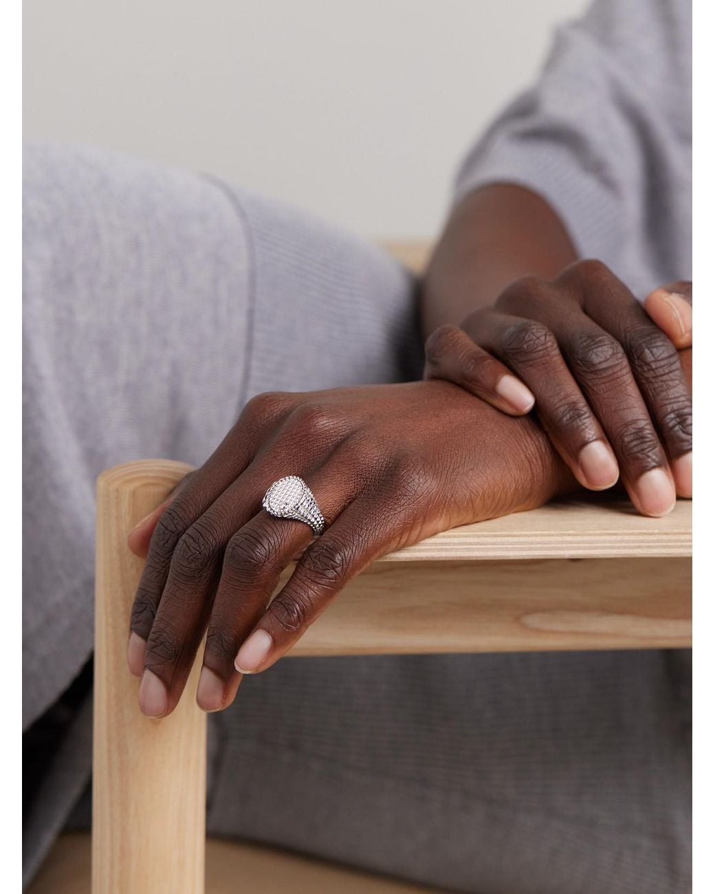 Yvonne Léon Natural 9-Karat Diamond Signet Ring