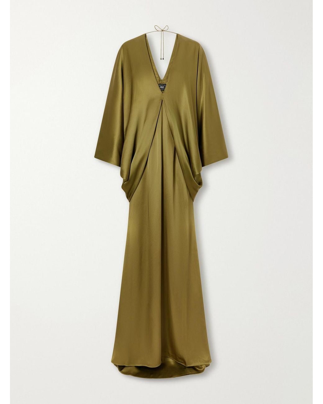 Taller Marmo Green Butterfly Draped Satin Gown