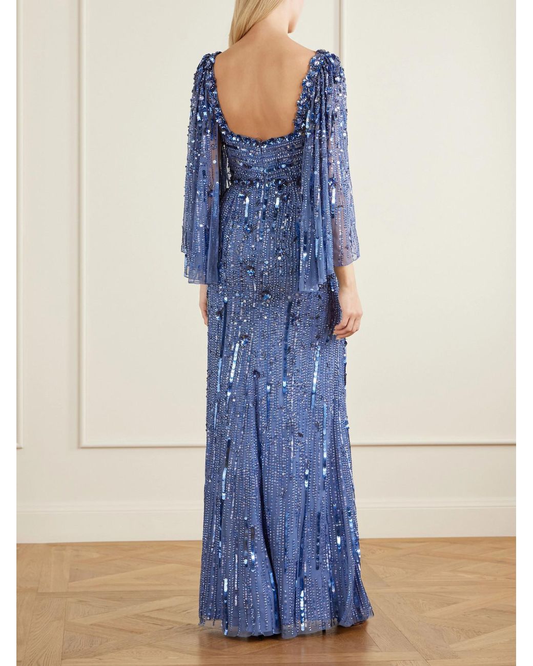 Jenny Packham Blue Sequin-Embellished Tulle Gown