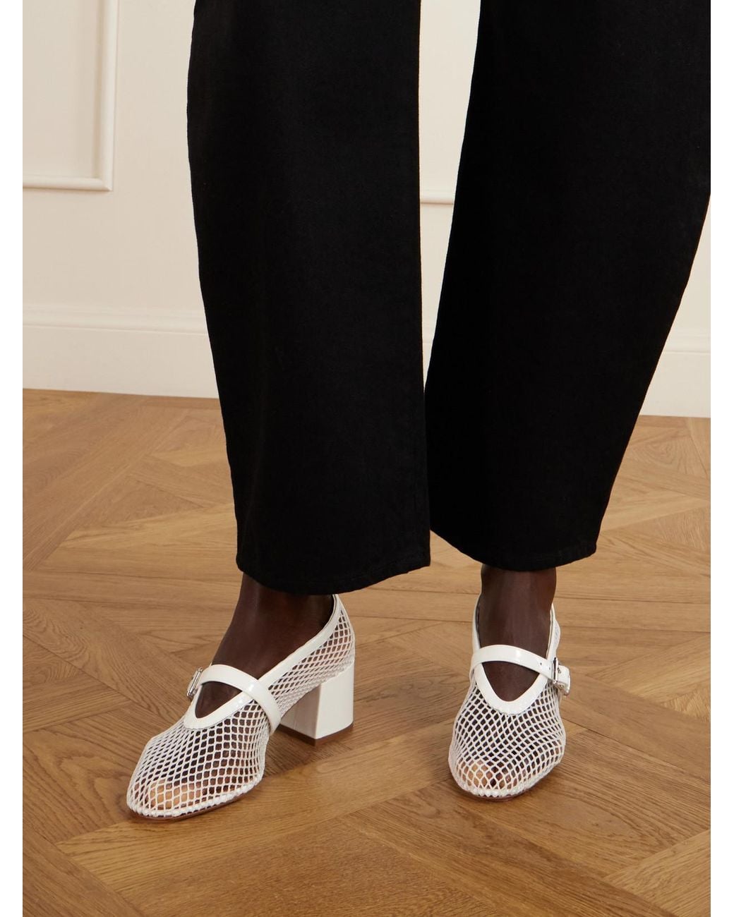 Alaïa White 55 Leather-Trimmed Mesh Pumps