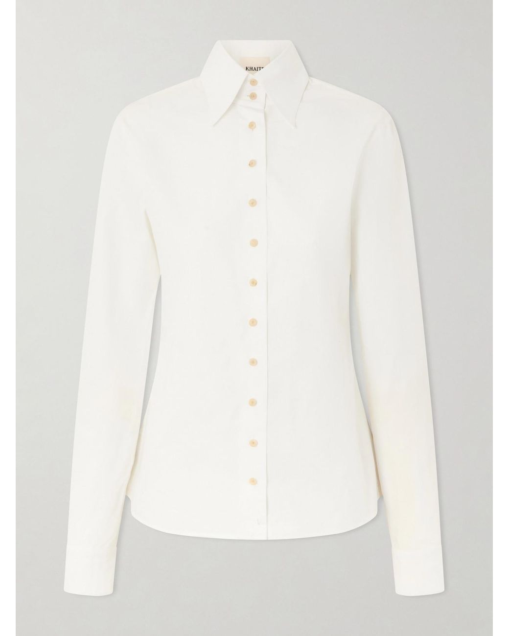Khaite White Ivy High-Collar Cotton-Poplin Shirt
