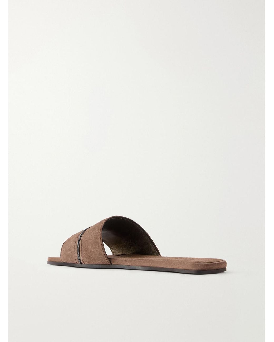 Brunello Cucinelli White Monilli-Embellished Suede Slides