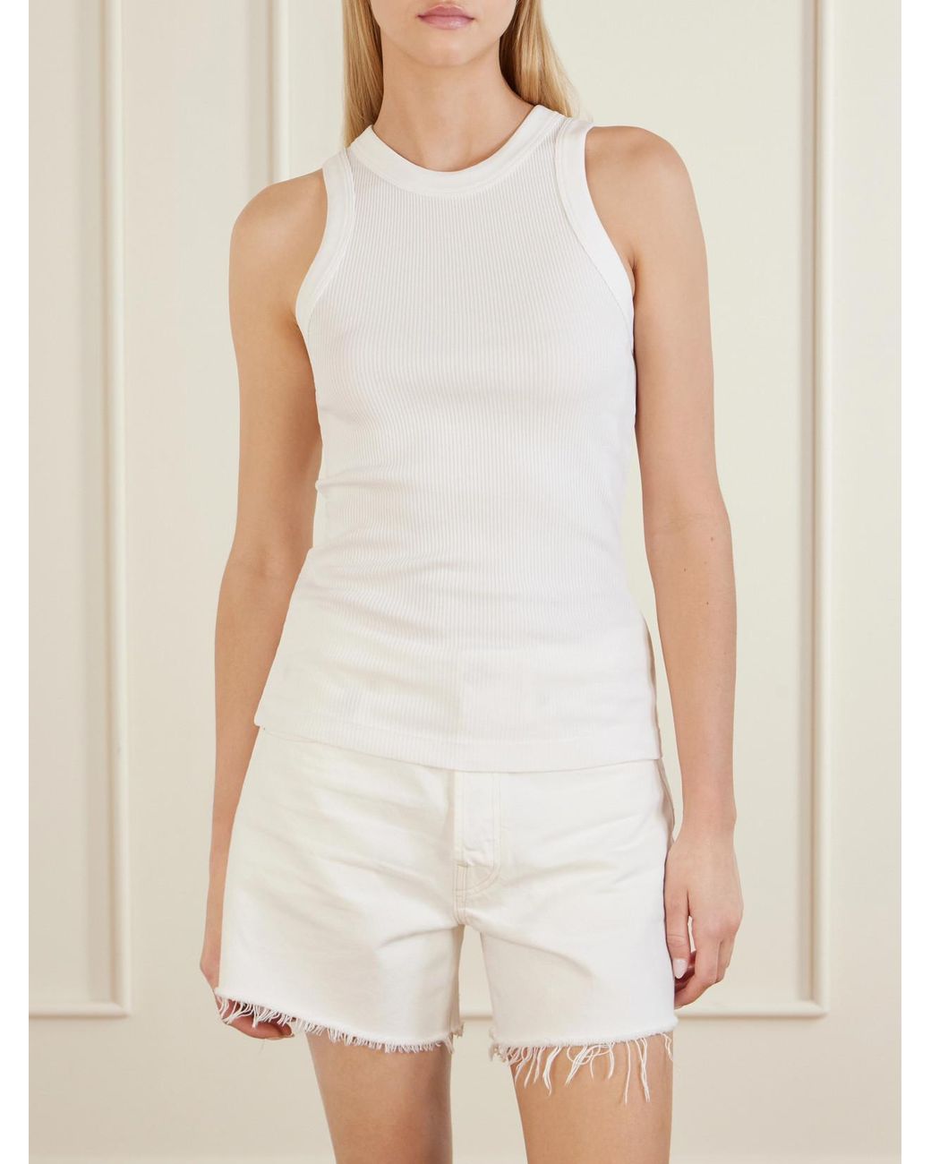 Agolde White Leigh Ribbed Stretch Organic Cotton And Tencel Lyocell-Blend Jersey Tank