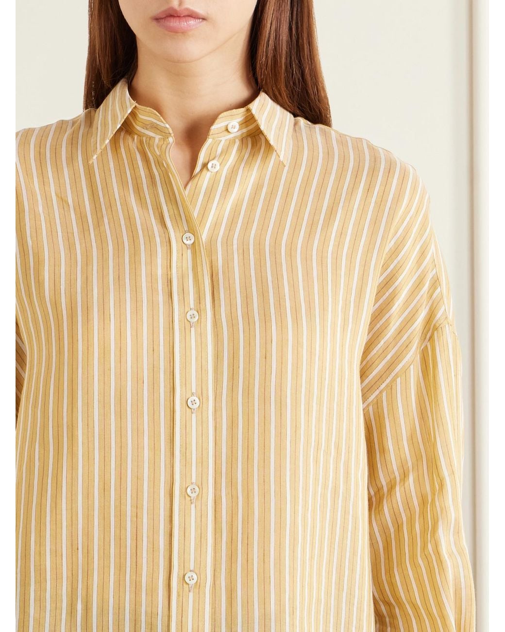 Brunello Cucinelli Natural Bead-Embellished Striped Linen And Silk-Blend Shirt