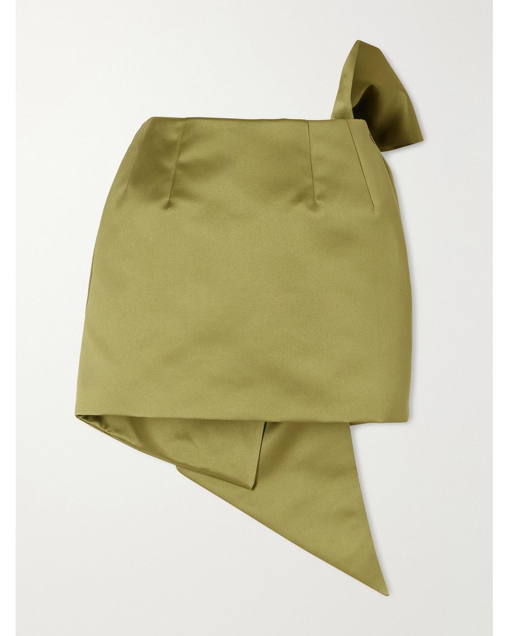 Oscar de la Renta Green Satin Draped Mini Skort