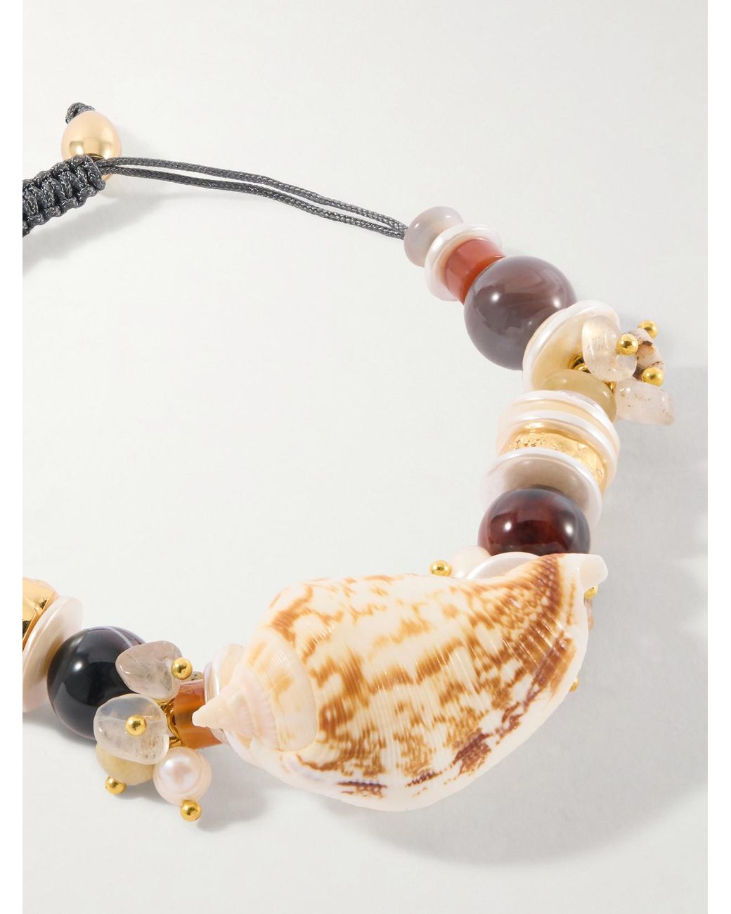 Tohum Design Natural Samsara-Plated, Leather And Seashell Beaded Bracelet
