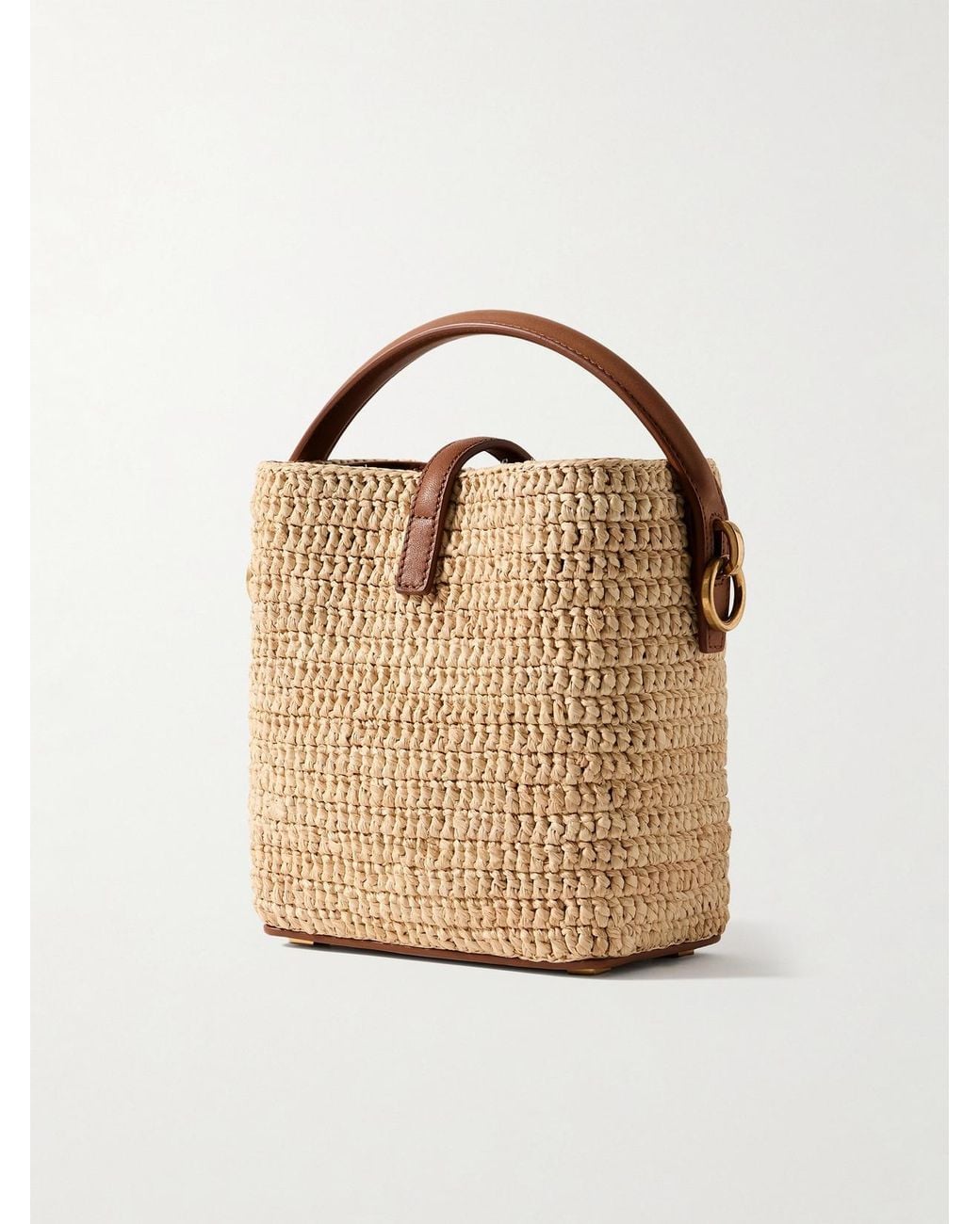 Saint Laurent Natural Le 37 Mini Leather-Trimmed Raffia Bucket Bag