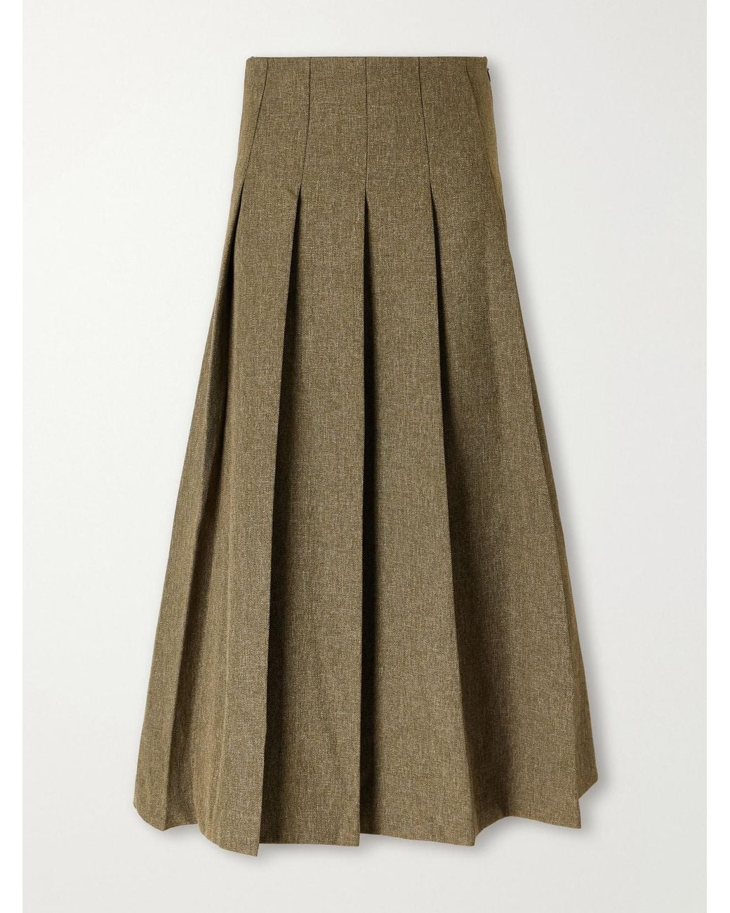 Rohe Green Pleated Grain De Poudre Midi Skirt