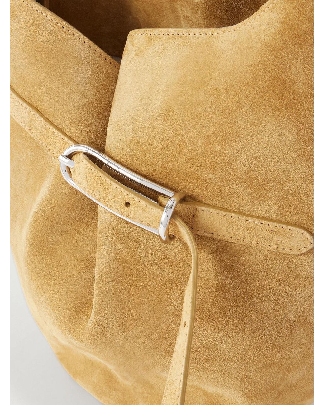 Liffner Metallic Belted Suede Bucket Bag