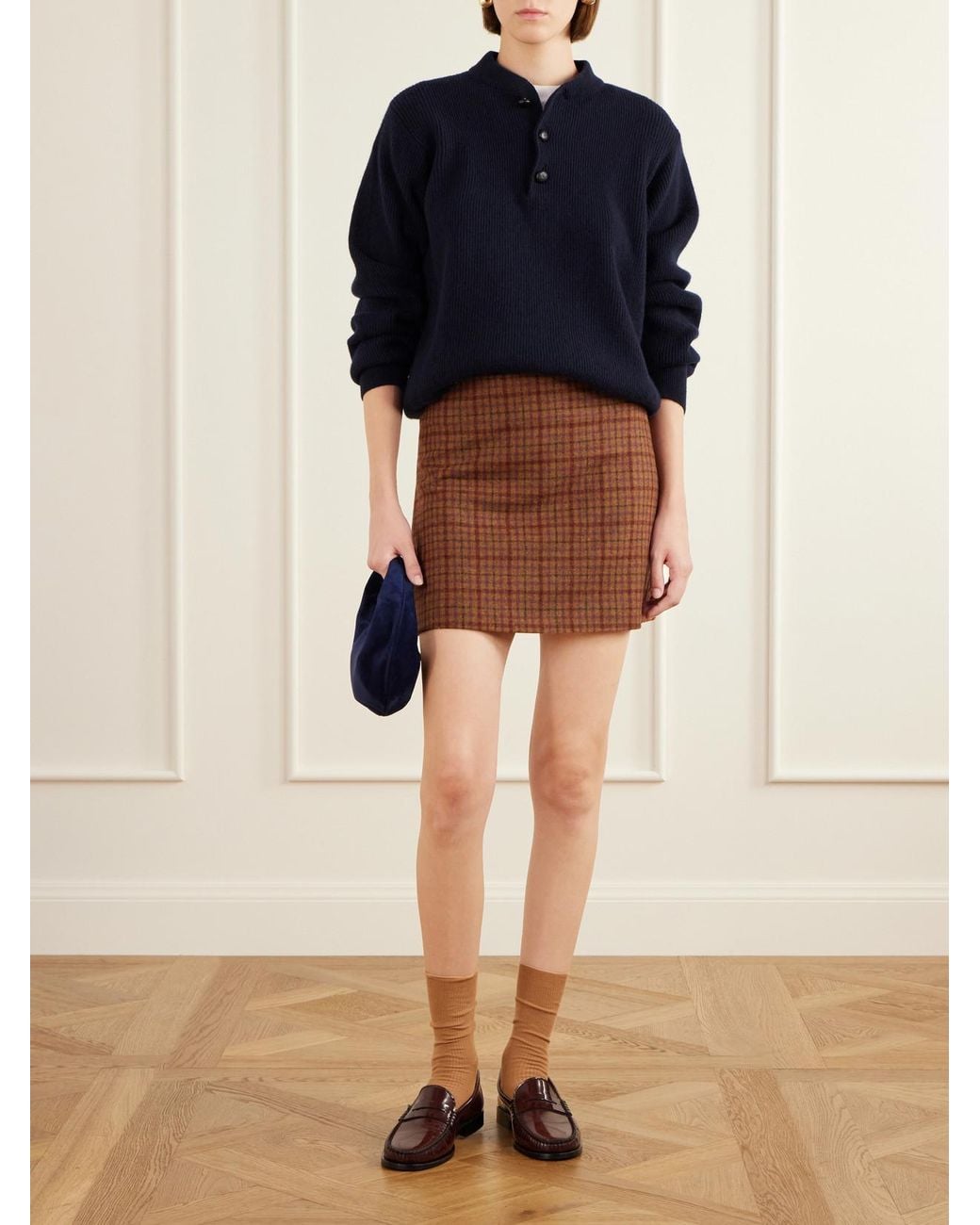 Blazé Milano Brown Coci Checked Wool Mini Skirt