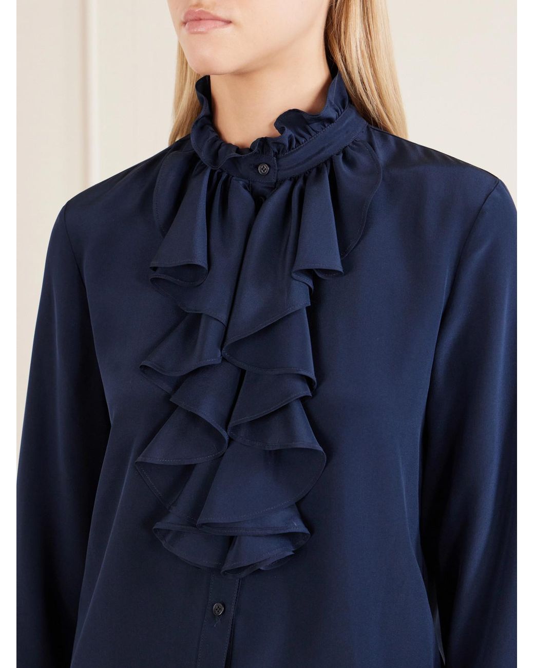 Nili Lotan Blue Lily Ruffled Silk-Satin Blouse