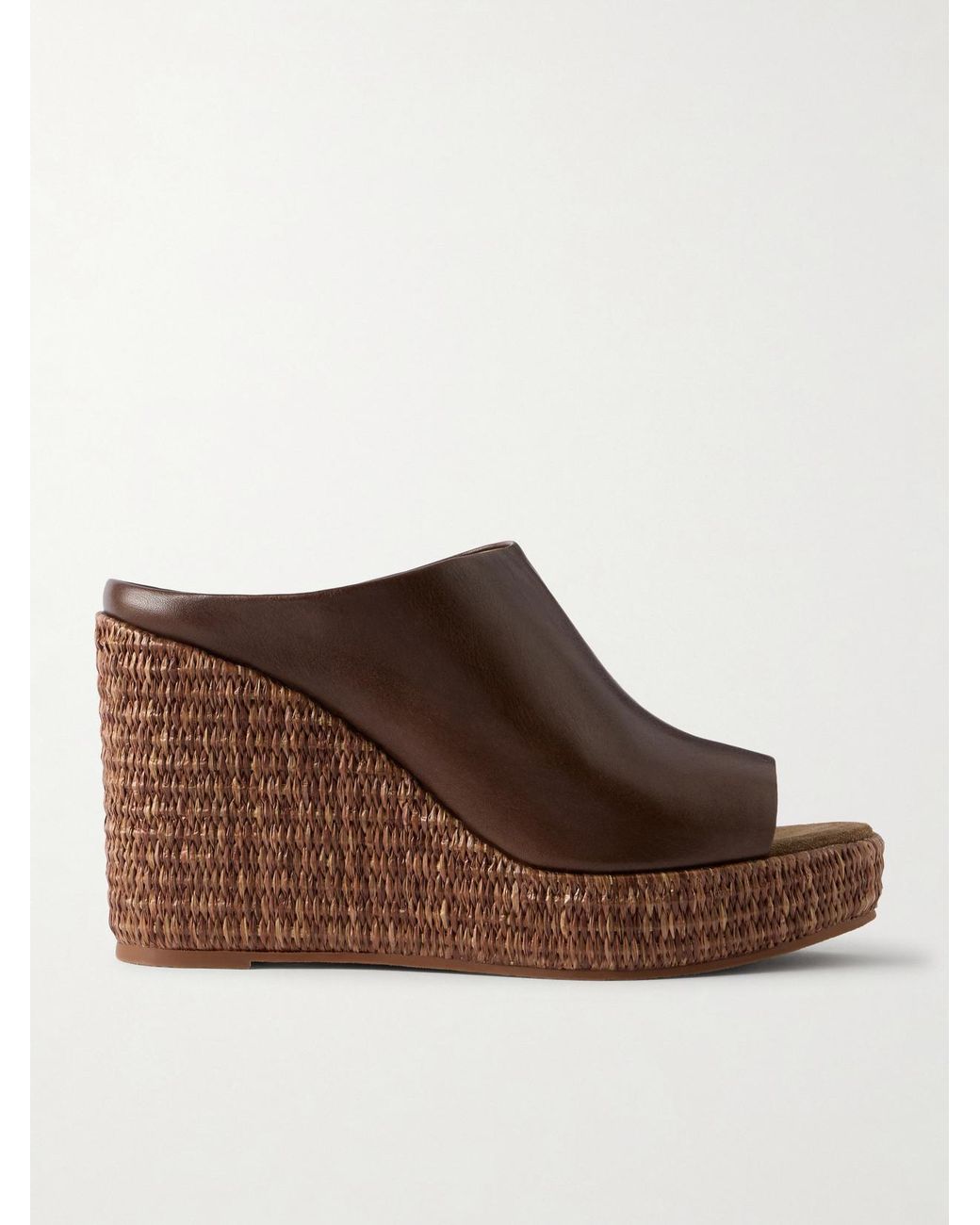 Brunello Cucinelli Brown Leather Platform Wedge Espadrille Sandals
