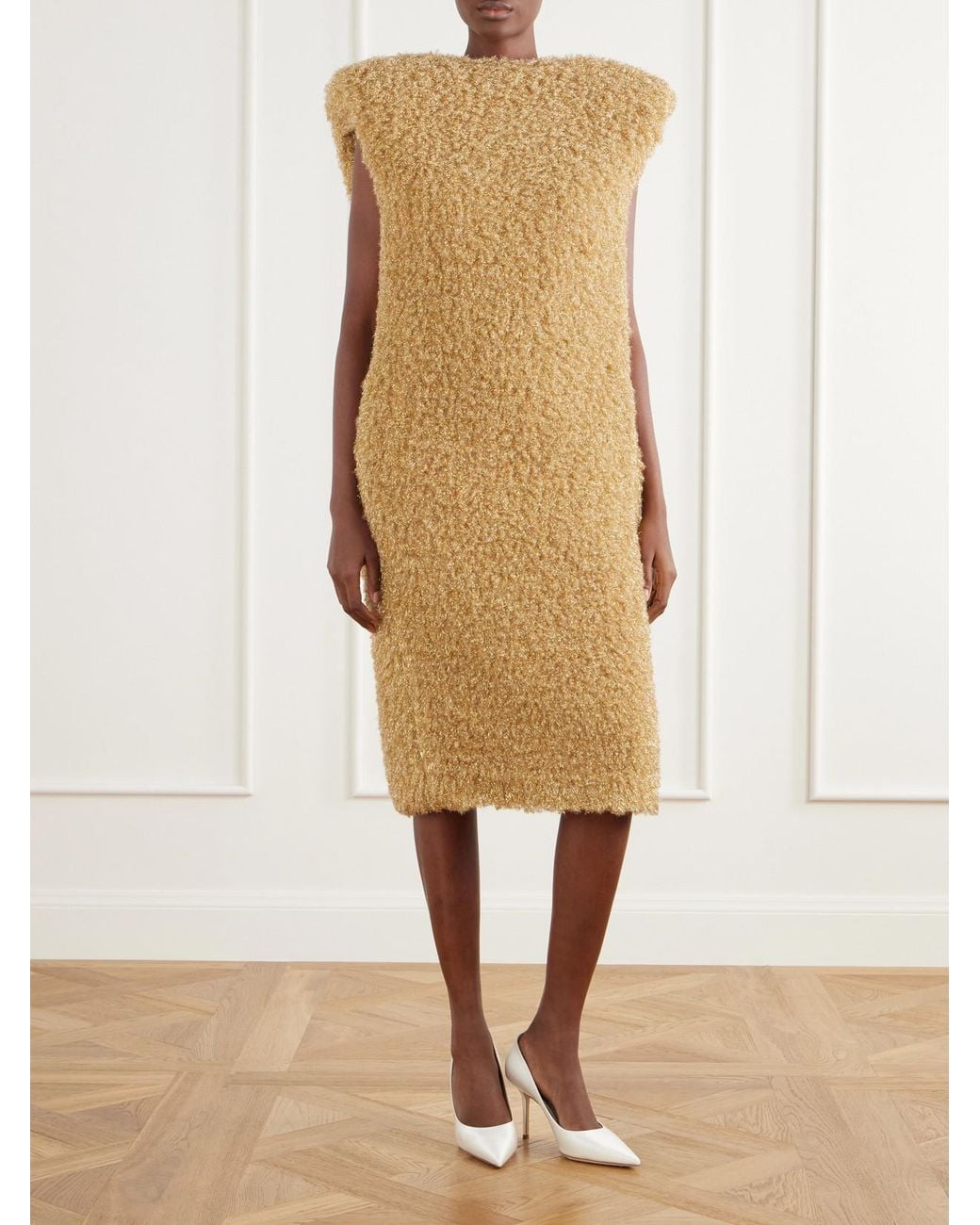 Willy Chavarria Natural Metallic Plush Midi Dress