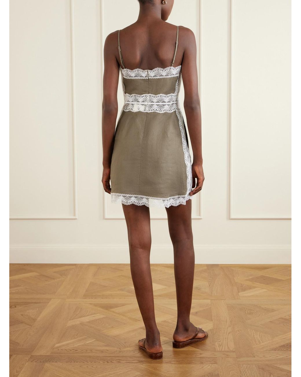 Staud Natural Amalina Lace-Trimmed Linen Mini Dress