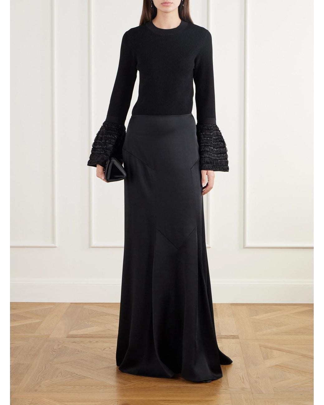 Stella McCartney Black Paneled Satin Maxi Skirt