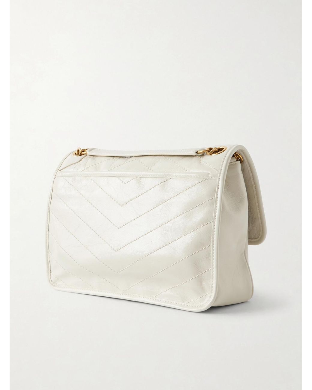 Saint Laurent Natural Niki Cassandre-Embellished Crinkled-Leather Shoulder Bag