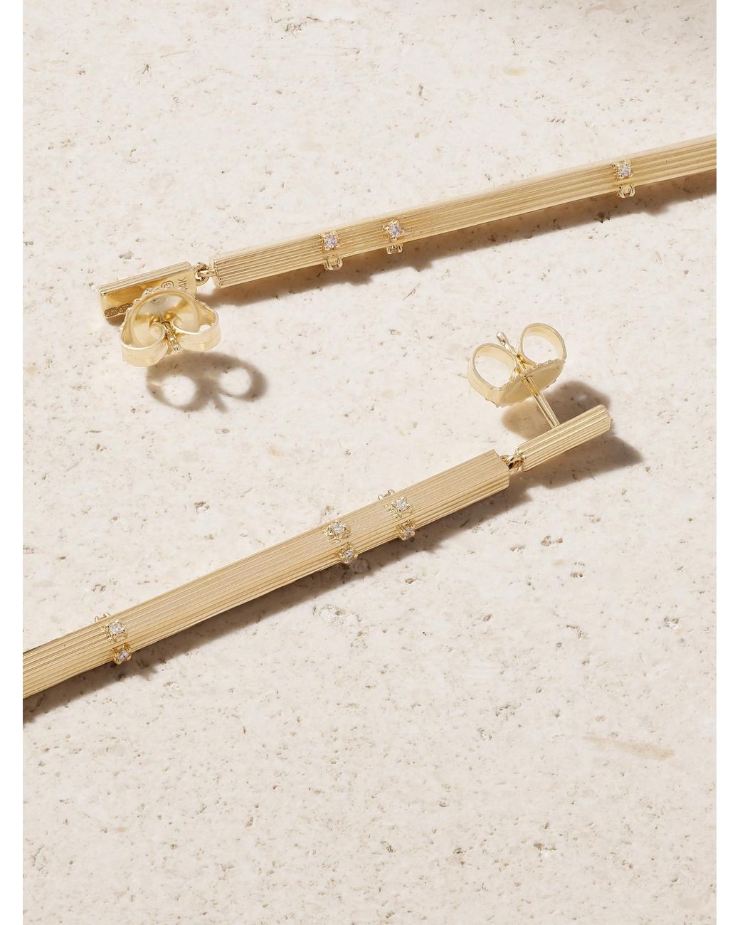 Sydney Evan Natural Fluted Bar 14-Karat Diamond Earrings