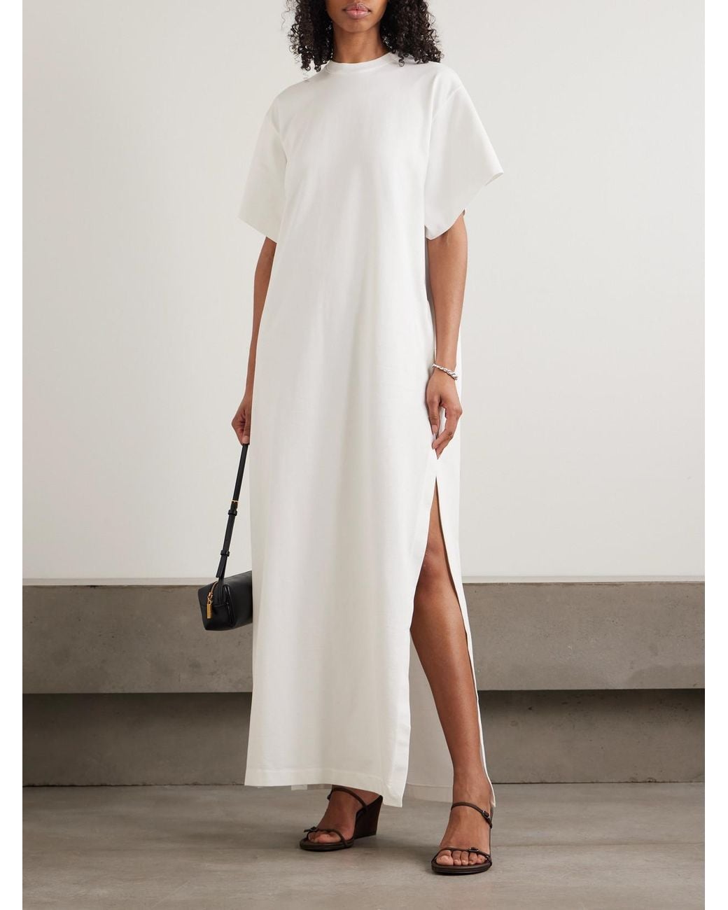RÙADH White Braun Embroidered Organic Cotton-Jersey Maxi Dress